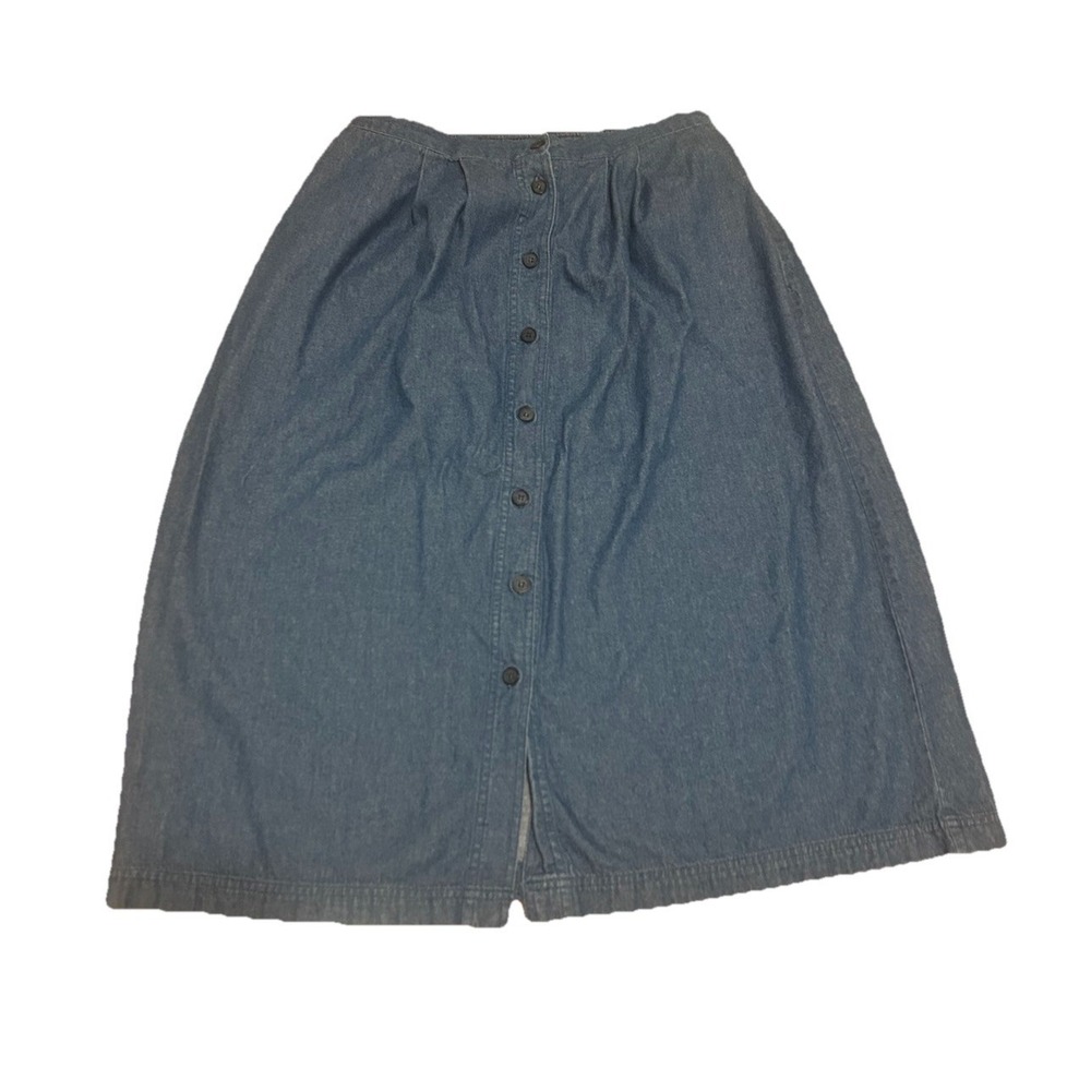 Vintage full button up jean denim skirt pockets western Large back elastic waist
